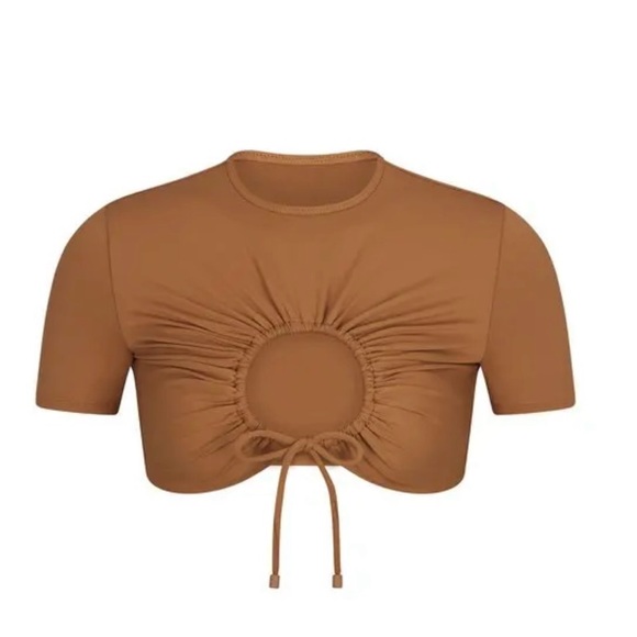 NWT 2pc Skim Swimsuit Rushed T-Shirt & Bikini String Tie Bottoms Almond Size 2X - Picture 6 of 13